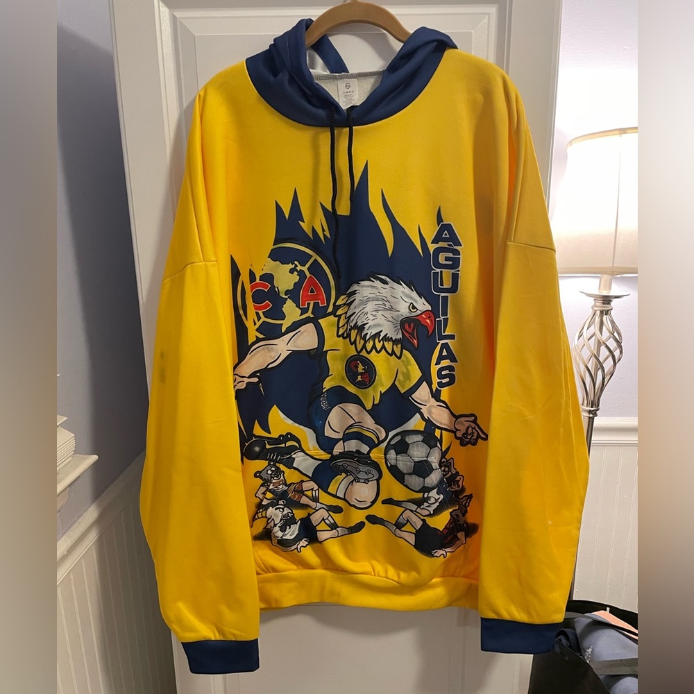 Aguilas Club America Soccer Hoodie Yellow Graphic Hasta Los Huesos 4XL